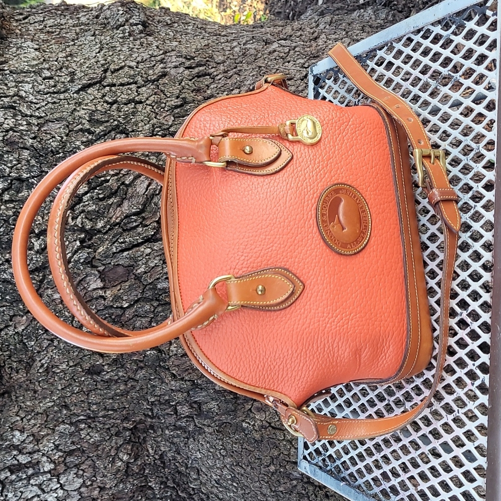 Vintage Dooney & Bourke AWL Coral Orange Norfolk Satchel - Picture 2 of 16